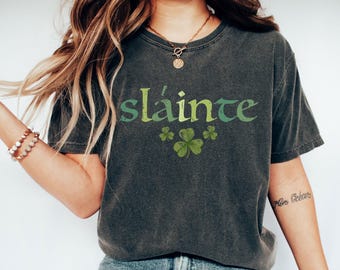 Comfort Colors® Retro Slainte Shirt, Womens Lucky Shirt, St Patricks Day Shirt, Shamrock Shirt, Cute Patricks Day Shirt, Funny Irish Shirt