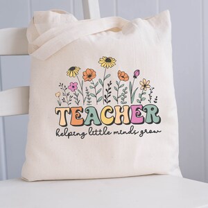 Sac fourre-tout en toile pour professeur à fleurs, fourre-tout pour professeur, rentrée des classes, cadeaux pour professeur, vie de professeur, cadeau élève enseignant