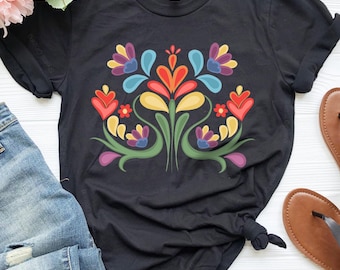 Floral Mexican Otomi Style Shirt: Colorful Vintage Flower Women Tee