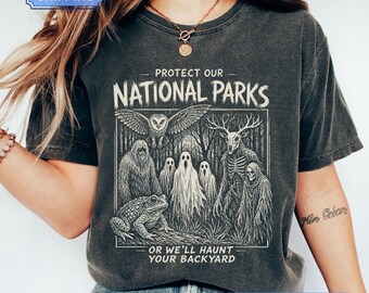 Protect Our National Parks T-Shirt, Cryptid Tee, Bigfoot Mothman Ghost Wendigo Skull, Comfort Colors®