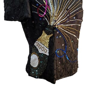 Adrianna Papell Vintage Silk 2000 Champagne Sequin Top & Velvet Pants Talla L Y2K imagen 2