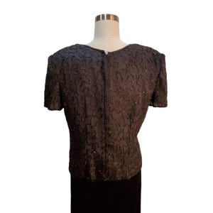 Adrianna Papell Vintage Silk 2000 Champagne Sequin Top & Velvet Pants Talla L Y2K imagen 3