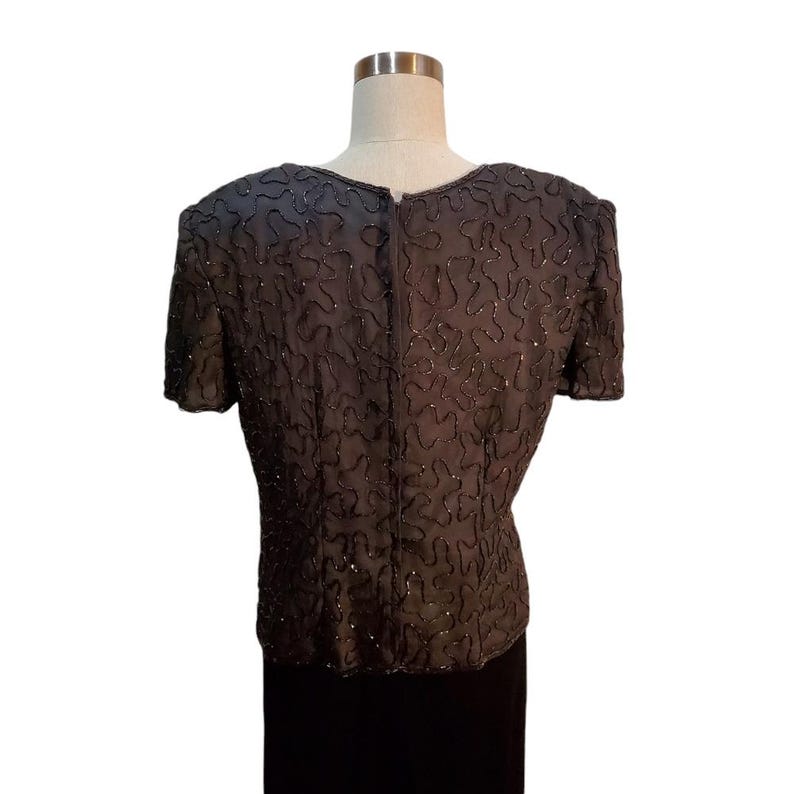 Adrianna Papell Vintage Silk 2000 Champagne Sequin Top & Velvet Pants Talla L Y2K imagen 3