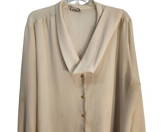 Vintage Lady Winn by Teddi California Cream Draped Shawl Collar Blouse Size 46