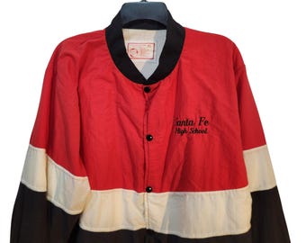 Santa Fe High School Bomber Jacket Red White Black Snap Front Mens Vintage XL