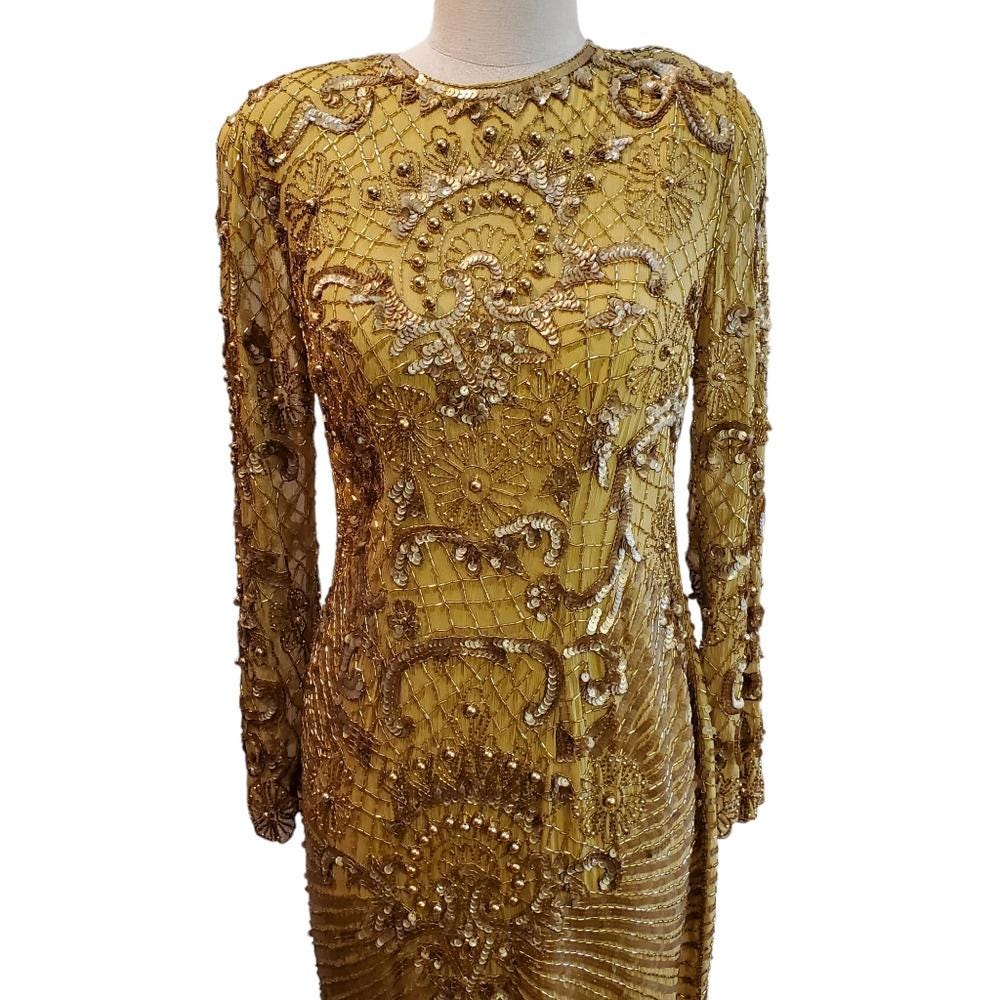 Long Sleeve Gold Sequin Dress - Etsy