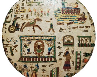 Vintage Alfred E Knobler Paper Mache Egyptian Print Coasters Set Of 8 Japan