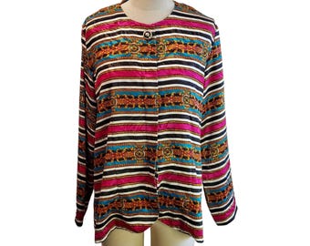 Kristy Michaels Vintage 90s Shacket Shirt Bold Colorful Regal Stripes Size 16