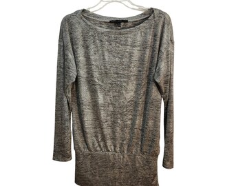 White House Black Market Y2K Metallic Silver Tunic Top Long Sleeve Size XS