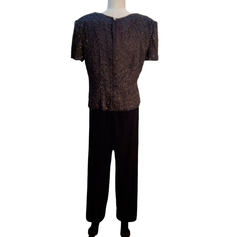 Adrianna Papell Vintage Silk 2000 Champagne Sequin Top & Velvet Pants Talla L Y2K imagen 5