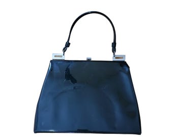 Vintage 1960s Women's Mod Black Patent Shiny Purse