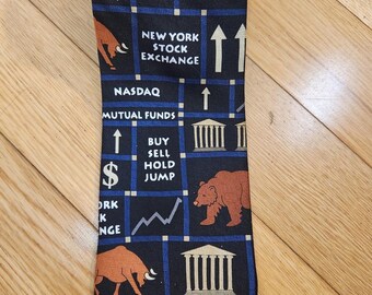 Stockbroker Squares 1998 Bull Bear Markets Silk Necktie New York Stock Exchange
