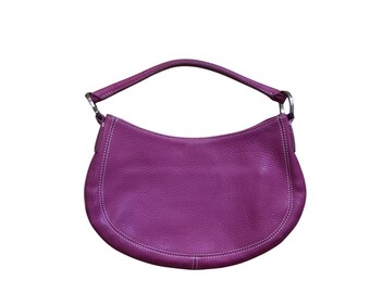 Ann Taylor Magenta Pebbled Leather Crescent Hobo Shoulder Bag Magenta Silver Y2K