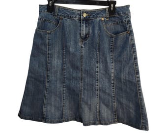 LA Blues Vintage Y2K Denim A-Line Panel Skirt Size 10 Knee Length Stretch