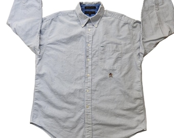 Tommy Hilfiger Men's Blue White Striped Button Down Shirt L Vintage  Y2K