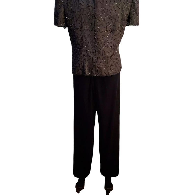 Adrianna Papell Vintage Silk 2000 Champagne Sequin Top & Velvet Pants Talla L Y2K imagen 4