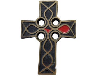 Vintage Terra Sancta Guild Celtic Wall Cross Religious Symbol with Red Accent