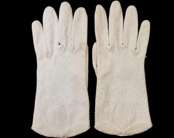 Vintage 60s Beaded Elegant White Gloves Size S NWOT
