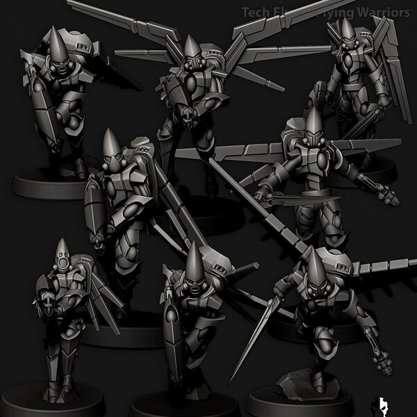 Tech Elves - Flying Warriors | Edge Miniatures | Sci-fi | Wargame Proxy Miniatures | Tabletop RPG Mini