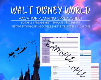 Disney World Trip Planner | Editable Spreadsheet, Budget, Itinerary (Digital Download) Google Sheets or Excel