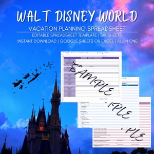 Disney World Trip Planner | Editable Spreadsheet Bundle | Budget, Itinerary, Packing | Group Travel Organizer | Google Sheets Excel Download