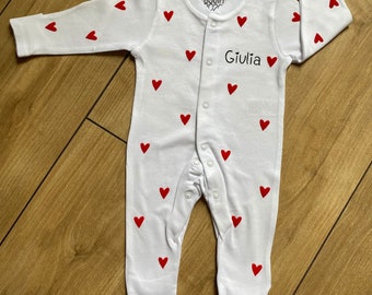 Pyjama personnalisé en coton avec coeur rouge en velours