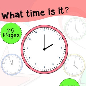25 fogli di lavoro stampabili per imparare l&#39;ora / Impara a leggere l&#39;ora per la scuola materna / Che ore sono? per PreK