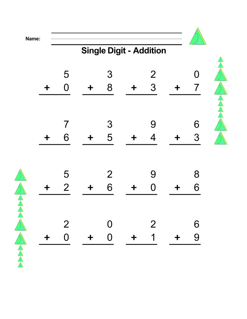 Single Digit Addition Worksheet Generator Printable Math Etsy