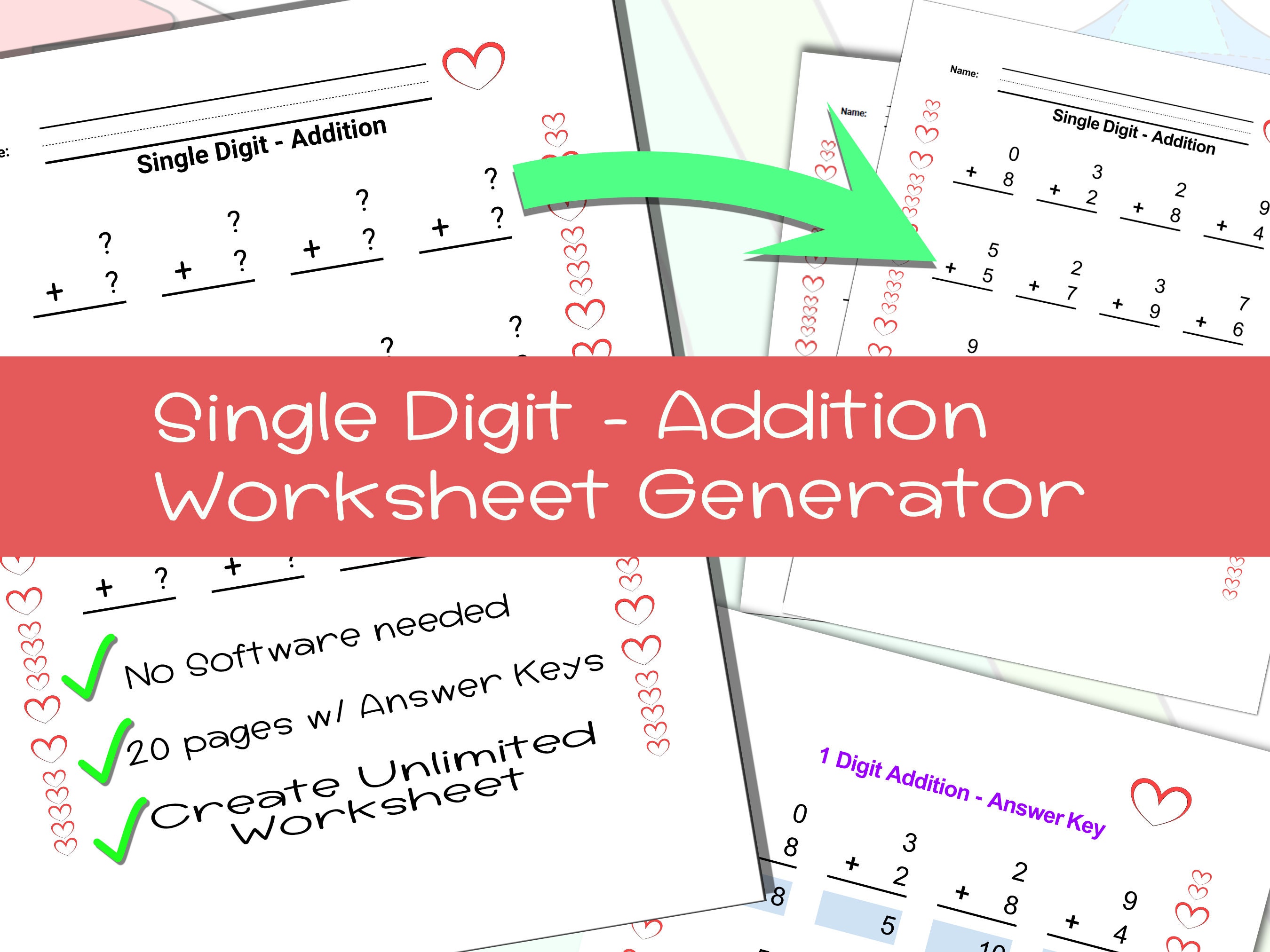 Single Addition Generator Printable Math - Etsy