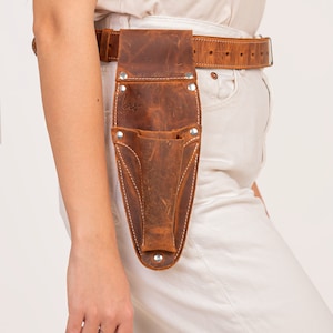 Personalized Leather Hori Hori Sheath Belt, Garden Tool Holder, Pruner Pockets