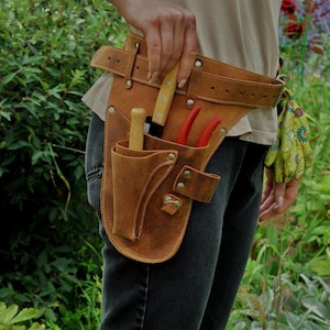 Full Grain Leather Garden Tool Belt, Florist Work Pockets, Durable Workwear image 18