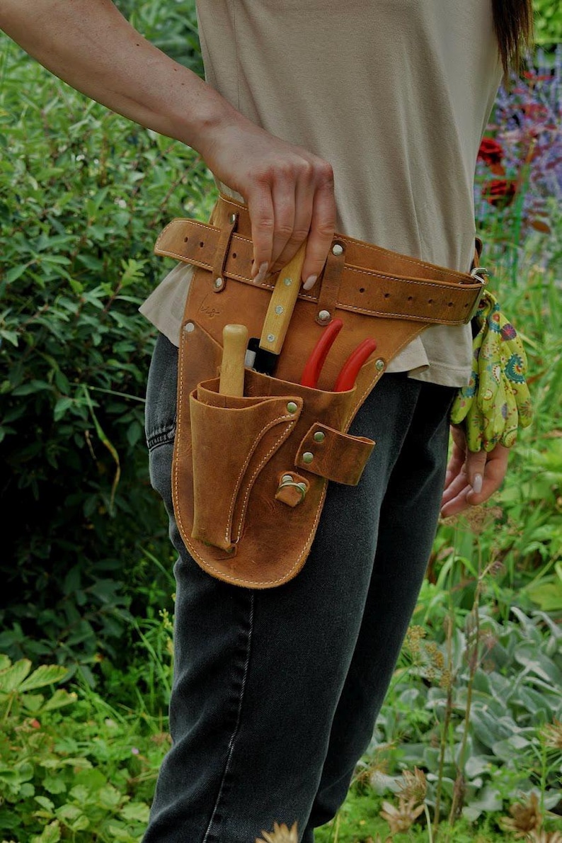 Full Grain Leather Garden Tool Belt, Florist Work Pockets, Durable Workwear image 18