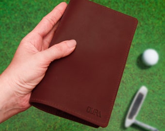 Father&#39;s Day gift Leather Golf Scorecard Holder, Hand stitched, Personalized Golf Gifts, Yardage Book Holder, Leather Gifts for Golfers.