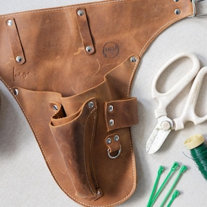 Full Grain Leather Garden Tool Belt, Florist Work Pockets, Durable Workwear image 12
