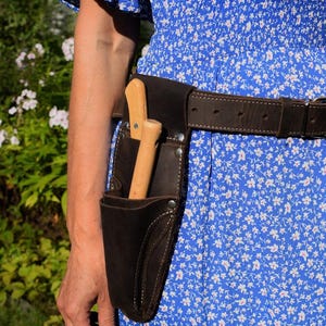 Leather Hori Hori Sheath Personalized Belt with Pruner Pocket