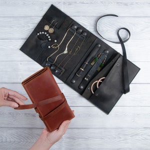 Leather Jewelry Organizer. Mothers Day Leather Organizer. Jewelry Roll. Jewelry Holder. Travel Jewelry Case. Birthday, ChristmasGift.