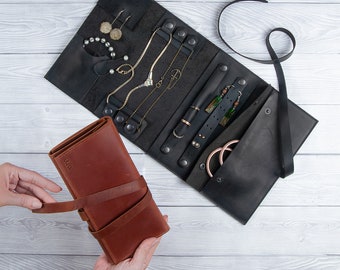 Leder Schmuck Organizer. Muttertag Leder Organizer. Schmuckrolle. Schmuckhalter. Reise Schmucketui. Geburtstag, WeihnachtenGeschenk.