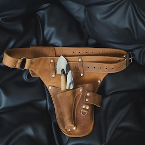 Full Grain Leather Garden Tool Belt, Florist Work Pockets, Durable Workwear image 13