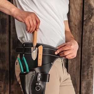 Full Grain Leather Garden Tool Belt, Florist Work Pockets, Durable Workwear image 15