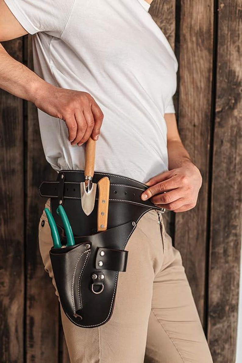 Full Grain Leather Garden Tool Belt, Florist Work Pockets, Durable Workwear image 15