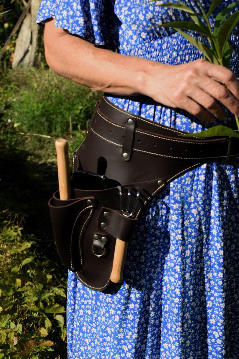Full Grain Leather Garden Tool Belt, Florist Work Pockets, Durable Workwear image 14