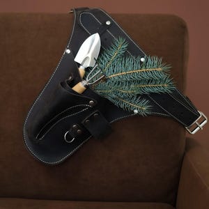 Dark Brown Full Grain Leather Garden Tool Belt: Florist, Farmer, Carpenter