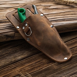 Leather Hori Hori Sheath Belt (Personalized) with Pruner Pocket