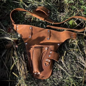 Full Grain Leather Garden Tool Belt, Florist Work Pockets, Durable Workwear image 17