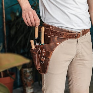 Full Grain Leather Garden Tool Belt, Florist Work Pockets, Durable Workwear image 16