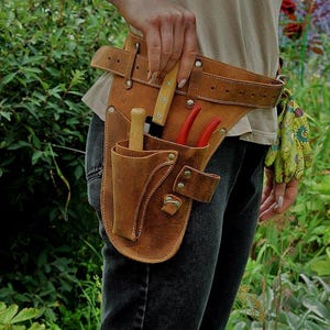 Leather Garden Tool Belt: Dark Brown Full Grain Italian Leather