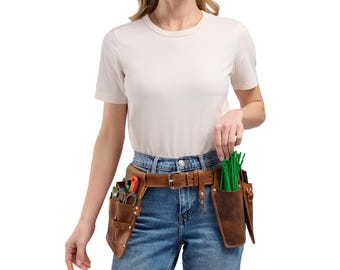Florist/Gardener Leather Belt with Adjustable Pocket Layout.