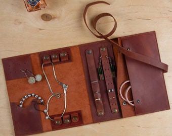 Personalisierter Schmuck-Organizer. Muttertag Leder Organizer. Schmuckrolle. Schmuckhalter. Reise Schmucketui. Geburtstag, WeihnachtenGeschenk.