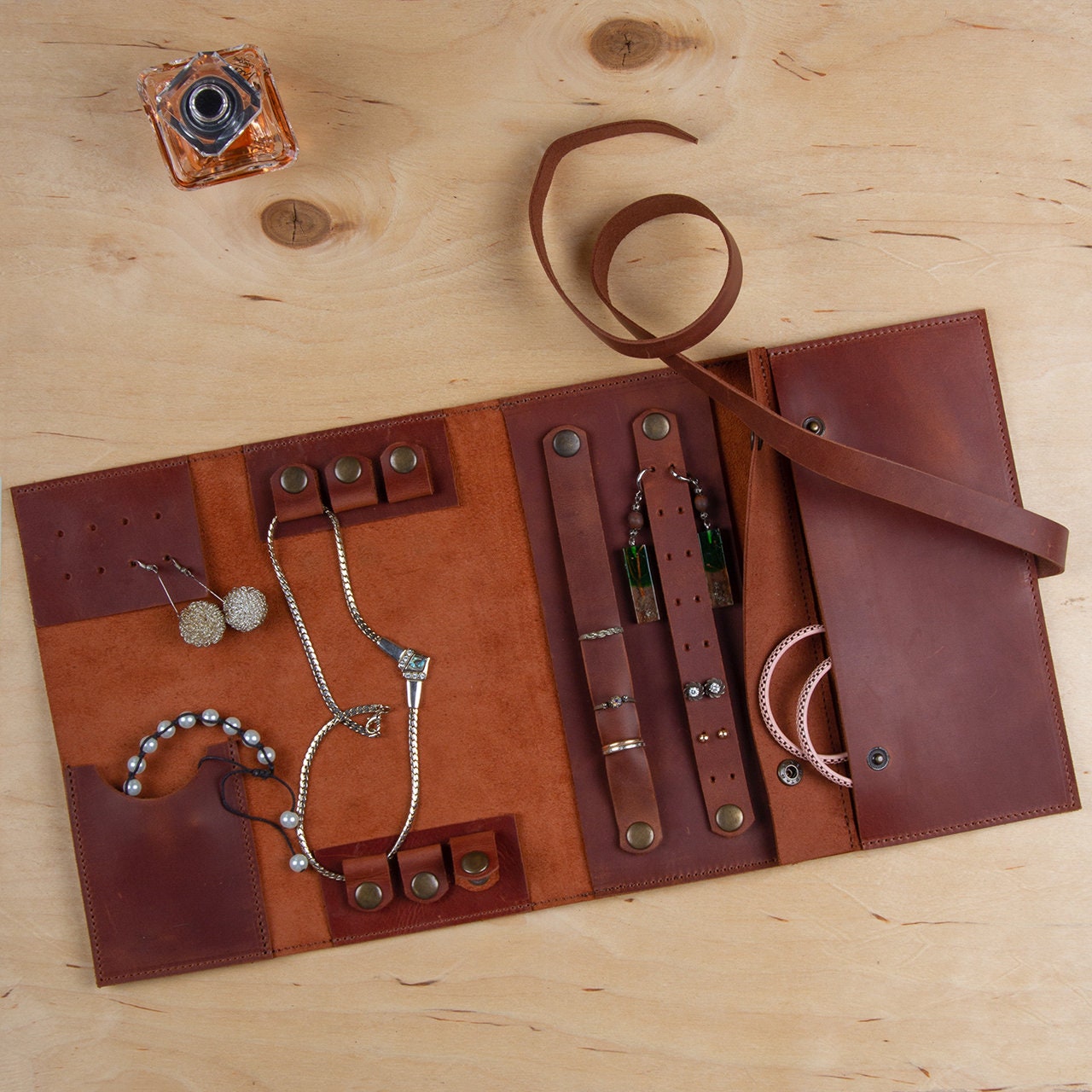 Personalisierte Leder Schmuckrolle, Reiseveranstalter, handgemacht