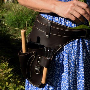 Leder Garten-Werkzeuggürtel: dunkelbraunes italienisches Leder
